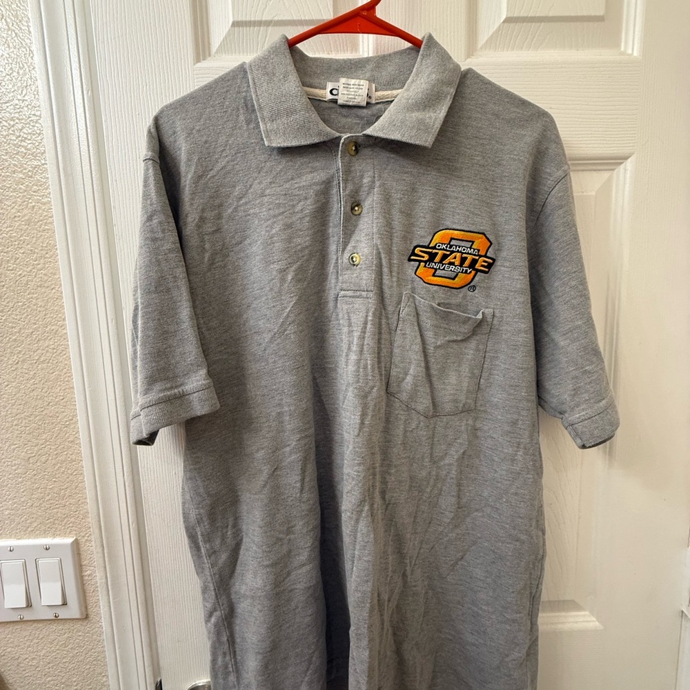 Oklahoma State University Gray Polo Shirt with Embroidered Logo